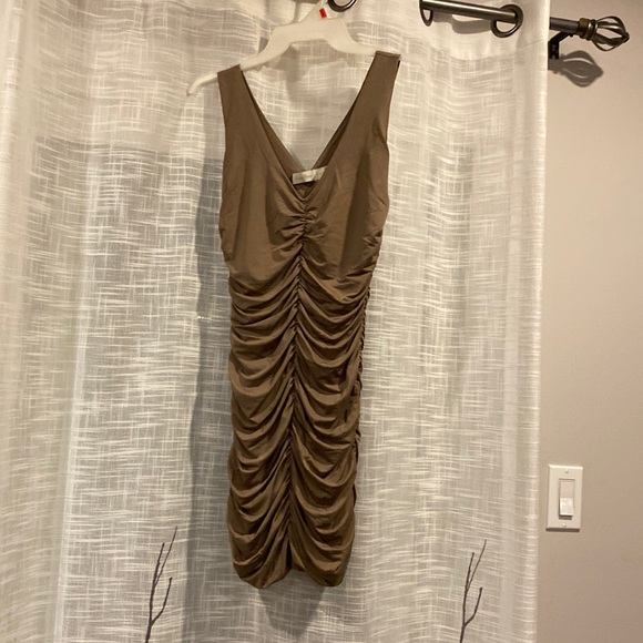 Beige, tan, camel colour Bodycon rushed dress - Picture 1 of 4